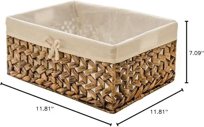 Rectangular Woven Seagrass Storage Bins with Handle,Kingwillow. (water hyacinth, Set of 3) by GreenHaven Gardens
