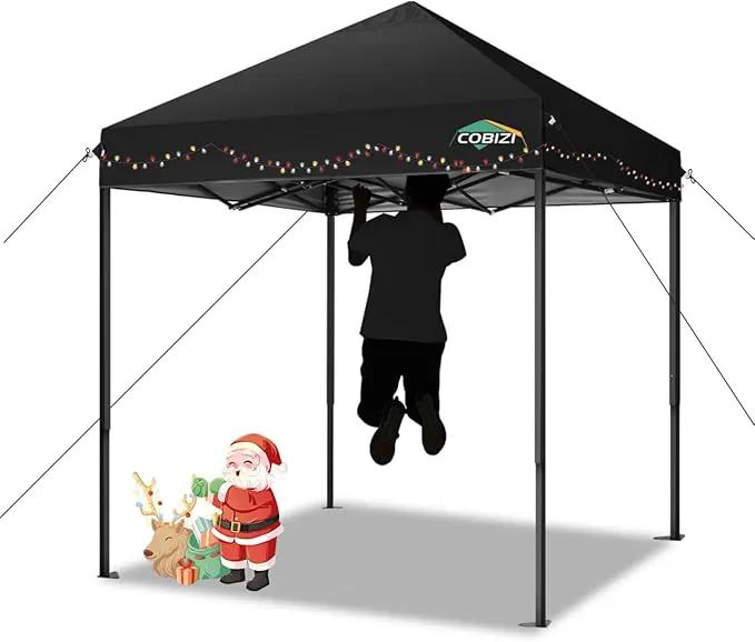 COBIZI 6.6x6.6ft Pop Up Canopy Tent, Heavy Duty Canopy Easy Set up All Weather Waterproof Outdoor Canopy Tent for Parties, Beach, Garden, Camping with 1 Handbag, 3 Adjustable Heights, UPF50+, Black by GreenHaven Gardens