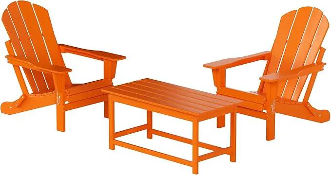 WO Home Furniture Adirondack Chairs Table Set of 3 PCS Outdoor Folding Chairs Coffee Table Weather/UV Resistant for Lawn, Garden, Bon Fire, Balcony (Orange) by GreenHaven Gardens