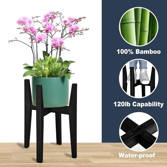 OERGKE 2 Pack Plant Stand Indoor, Adjustable Bamboo Mid Century Modern Plants Stands, Corner Flower Holder for Living Room, Fits 8 to 12 Inches Pots, (Pot & Plant Not Included)(Black) by GreenHaven Gardens