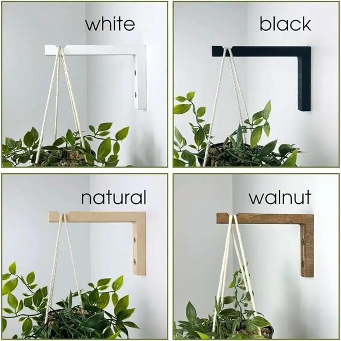2-Piece Set of Plant Hooks for Wall 6 Inch - L-Shaped Mounted Wooden Plant Hook - Indoor and Outdoor Bracket Plant Hanger for Planters, Lanterns, Bird Feeders and Plant Basket (Walnut) by GreenHaven Gardens