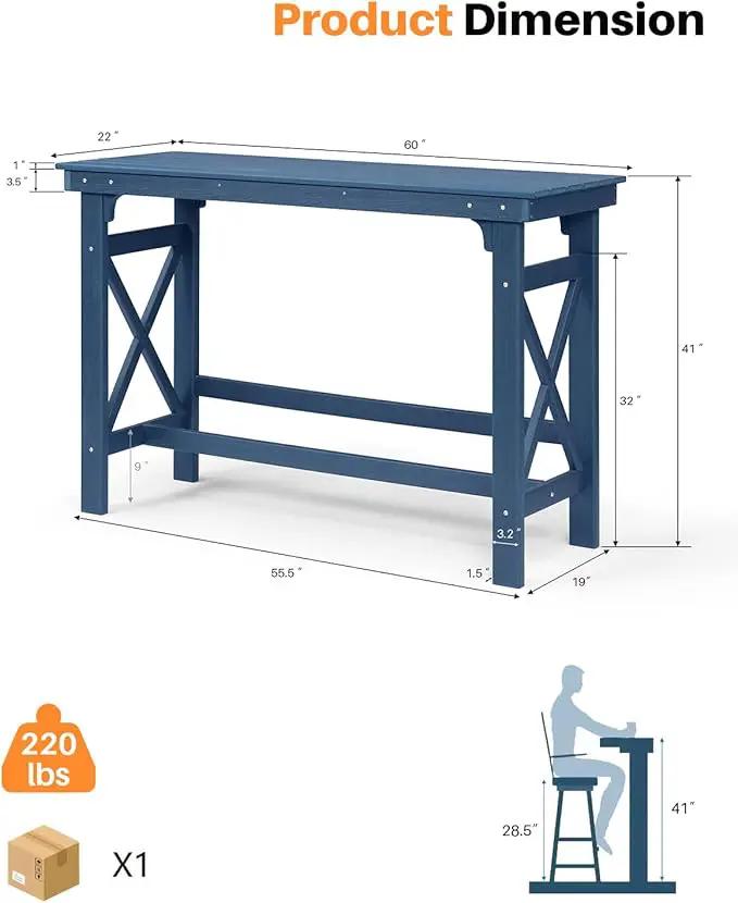 HDPE Outdoor Bar Table, 41" Rectangular Patio Bar Tables, Outdoor Counter Height Table Adirondack Patio Bar Height Table, HDPE Outside Pub Tables for Outside, Balcony, Deck, Poolside, Navy by GreenHaven Gardens