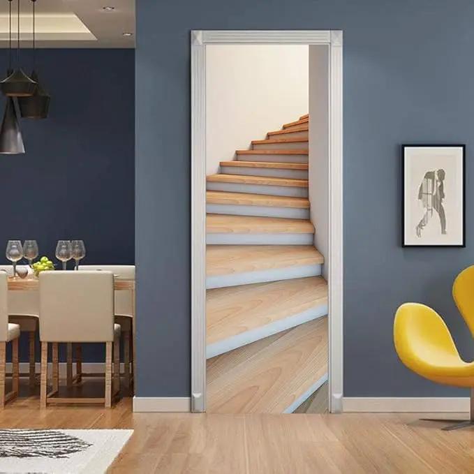 3D Door Stickers Murals - Stairs - Peel and Stick - Waterproof & Washable - Matt Finish - Modern Style - White - 33.9" x 78.7" (2 Parts) - Adults by GreenHaven Gardens