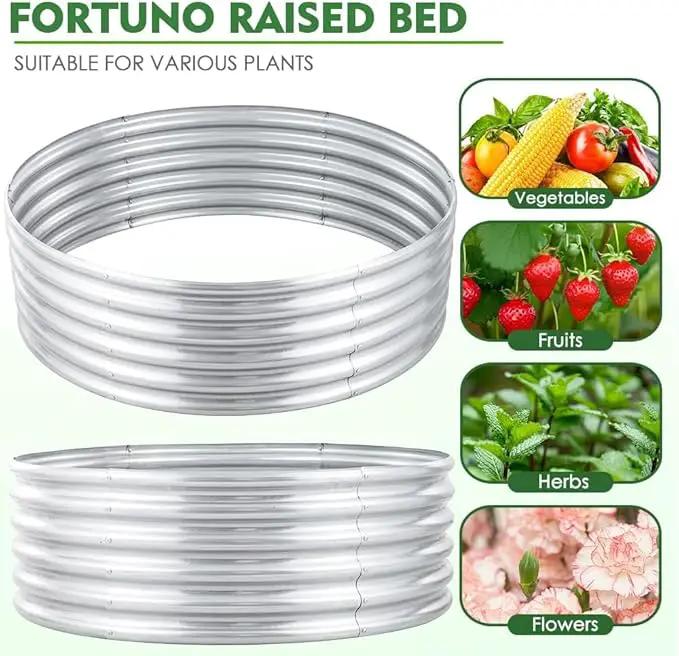 FORTUNO 2 Pcs 2 Ft Round Raised Garden Bed Box Galvanized Metal Outdoor Flower Bed Steel Patio Ground Planter for Planting Vegetables and Herbs, Silver by GreenHaven Gardens