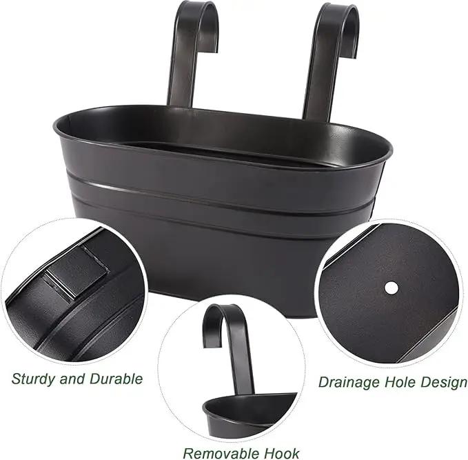 Metal Iron Flower Pots for Railing Fence Hanging Bucket Pots(5 Pcs) and Hanging Flower Pots Metal Iron Bucket Planter(10 Pcs) (Black) by GreenHaven Gardens