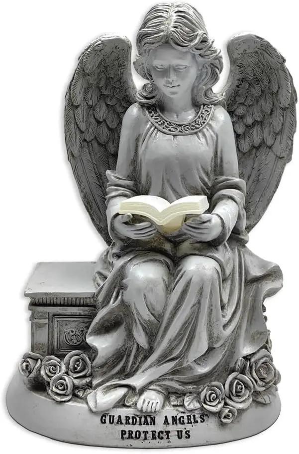 Spring & Summer-Themed Garden Statues – Adorable Outdoor Decor for Lawn, Patio & Porch (Guardian Angel Reading Book Garden Statue, 10" Solar Powered Angelic Outdoor Figurine) by GreenHaven Gardens