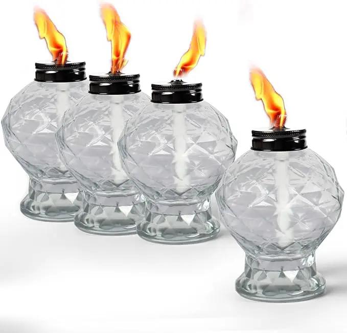 tewei 4 Pack Clear Table Top Light Torches Outdoor, Mini Glass Torches Lanterns for Outside, Easy to Refill Citronella Torches for Garden Patio Yard Party by GreenHaven Gardens