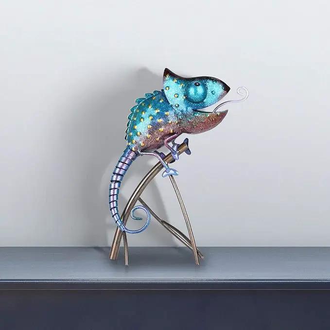 Tooarts Metal Chameleon Sculpture Wild Animal Figurine Indoor Outdoor Decoration Yard Statue for Home and Fairy Garden Decor by GreenHaven Gardens