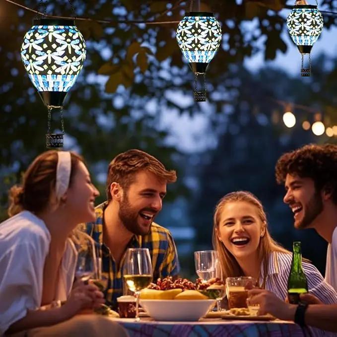 Starsoul Mosaic Dragonfly Hot Air Balloon Solar Lantern Glass Outdoor Hanging Hot Air Balloon Solar Flickering Flame Light Waterproof Garden Patio Yard Party Decorations by GreenHaven Gardens