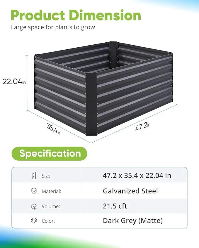 Quictent Galvanized Raised Garden Bed 4x3x2ft Tall Garden Bed Extra Height 22.4" Hold 24cft Soil Outdoor Heightened Planter Box for Deep Root Vegetables Herbs Tomato Cage Included, Dark Grey by GreenHaven Gardens