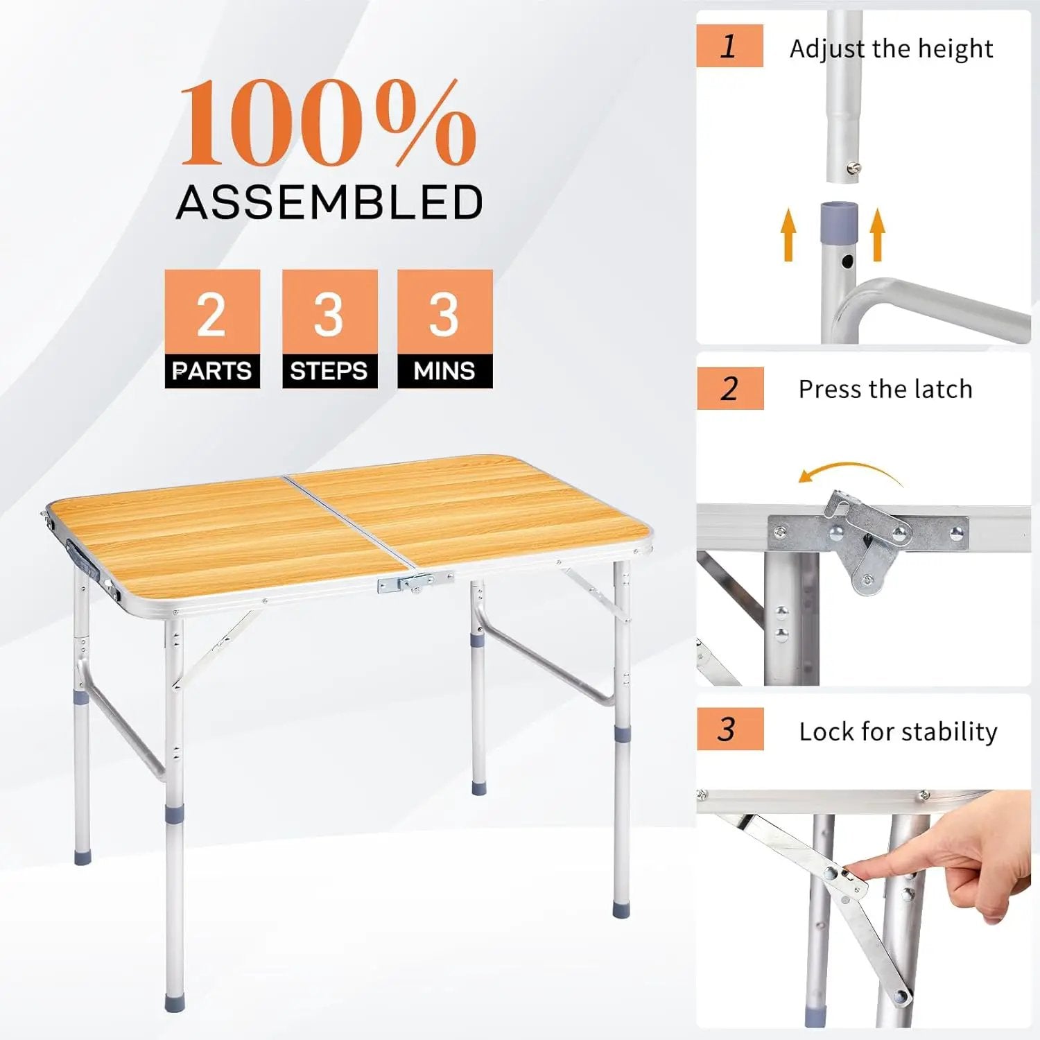 Outvita 3ft Portable Folding Camping Table, Outdoor Waterproof Adjustable Height Table, Aluminum Lightweight Suitcase Foldable Table for Picnic BBQ Beach Dining by GreenHaven Gardens