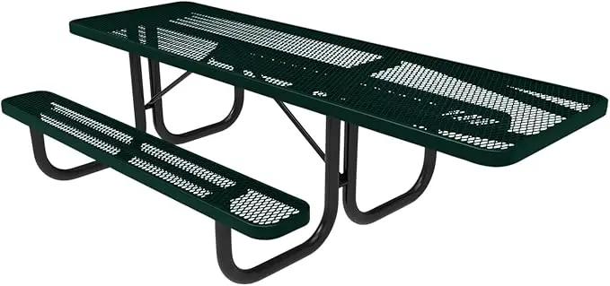 Coated Outdoor Furniture Heavy-Duty Portable ADA-Compliant Outdoor Picnic Table, Expanded Metal Patio Dining Furniture Made in America (8ft Rectangular, One-Side Handicap, Textured Dark Green) by GreenHaven Gardens