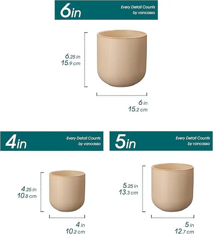 vancasso Ceramic Plant Pots, 4+5+6 inches, Set of 3, Planters with Drainage Hole, Flower Pots Planters Pots for Indoor Plants, Modern Indoor Decorative Garden Pot, Home Decor, Brown by GreenHaven Gardens