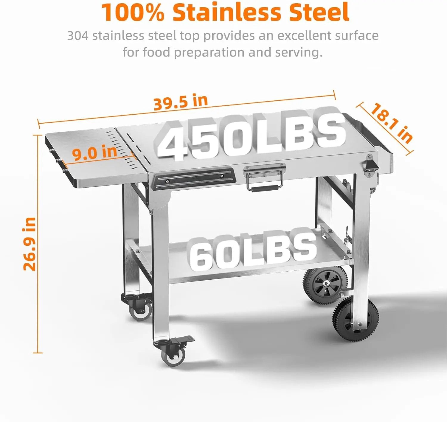 Food Grade 304 Stainless Steel BBQ Grill Table fits Tabletop Griddle, Outdoor Grill Table with 4 Foldable Legs, Portable Grill Stand for RV, Camping, Tailgating by GreenHaven Gardens