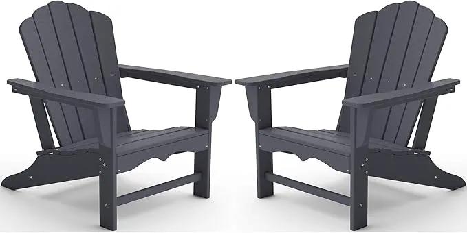 KINGYES HDPE Adirondack Chair Set of 2, Classic Oversize Adirondack Chair, Grey by GreenHaven Gardens