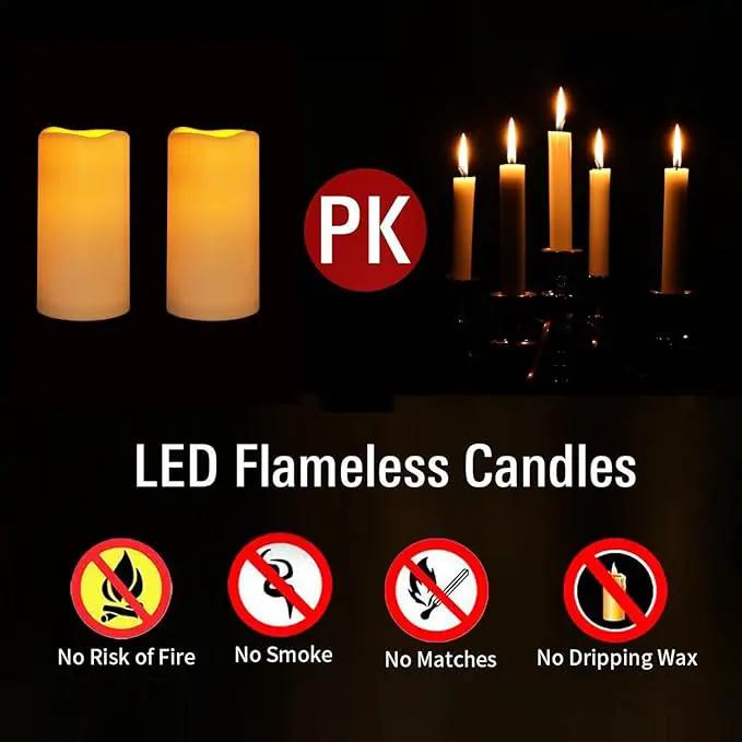 Flickering Flameless LED Candles with 10-Key Remote & Timer, Waterproof Outdoor Indoor f Battery Operated Candles for Home/Wedding/Festival Décor Set of 2 (D3 x H5.5) Ivory by GreenHaven Gardens