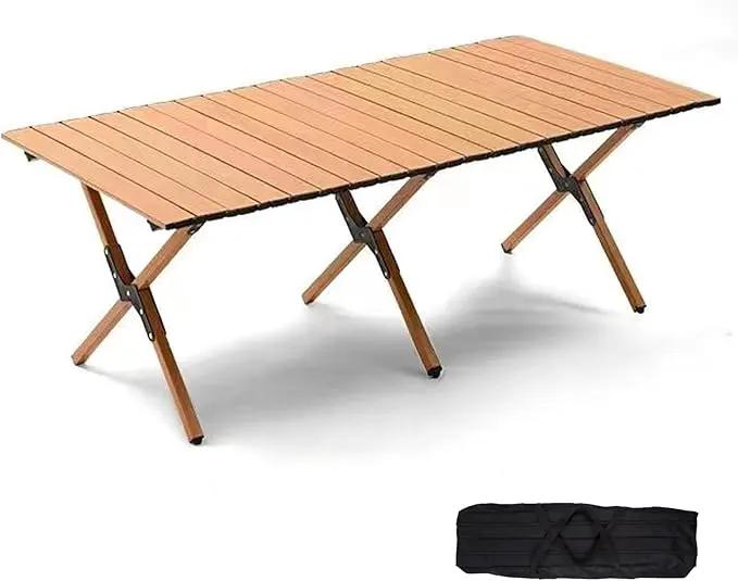 Folding Camping Table, 48Inch Lightweight Roll-Up Table Aluminum Low Portable Picnic Table with Carrying Bag for Outdoor, Beach, Picnic, Backyards, BBQ and Party Log Color by GreenHaven Gardens