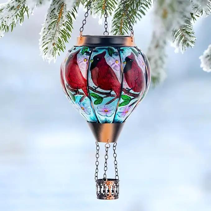 DREAMSOUL 2PCS Cardinal Hot Air Balloon Solar Lantern, Hanging Glass Solar Lanterns Outdoor Waterproof for Yard Party Gift by GreenHaven Gardens