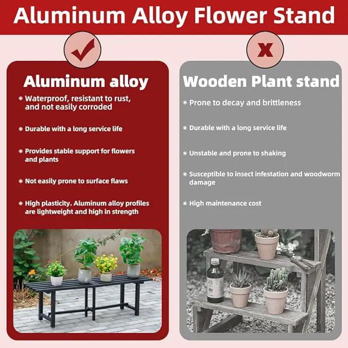 Chic & Robust 300 LBS Capacity Aluminum Plant Stand - Your Indoor & Outdoor Plant Display Solution, Size: L47.2 x W11.4 x H19.7 inch. by GreenHaven Gardens