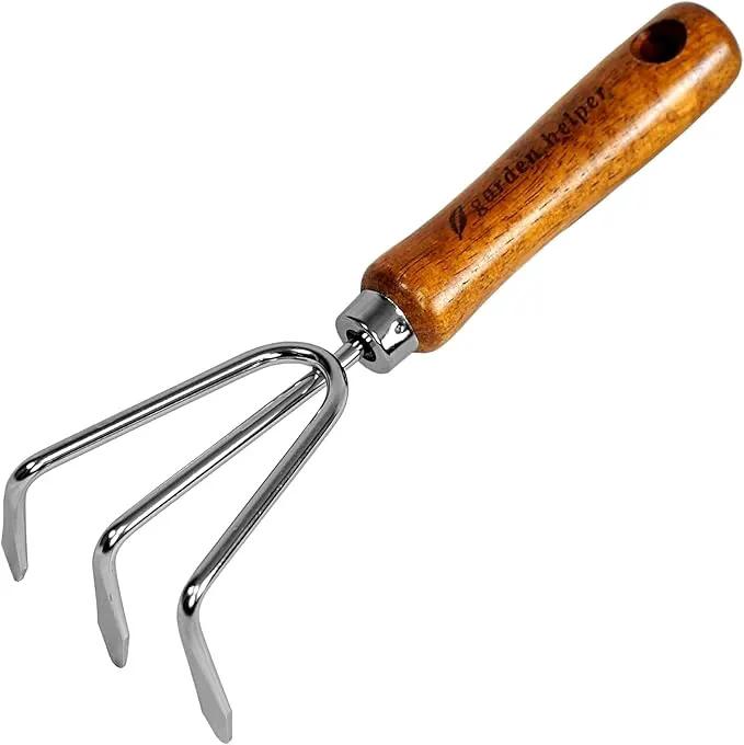Hand Cultivator Garden Tool Heavy Duty Japanese Steel with Wood Handle, Manual Small Hand Rake Soil Tiller for Weeding, Digging, Cultivating, 3 Claws, Made in Japan, Silver by GreenHaven Gardens