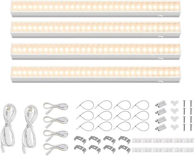 Barrina Grow Lights for Indoor Plants, Full Spectrum Sunlight, 1ft Plant Growing Lamp, LED Grow Light Bulbs, T5 Grow Light Strip, Plug and Play, Yellow, 4-Pack by GreenHaven Gardens