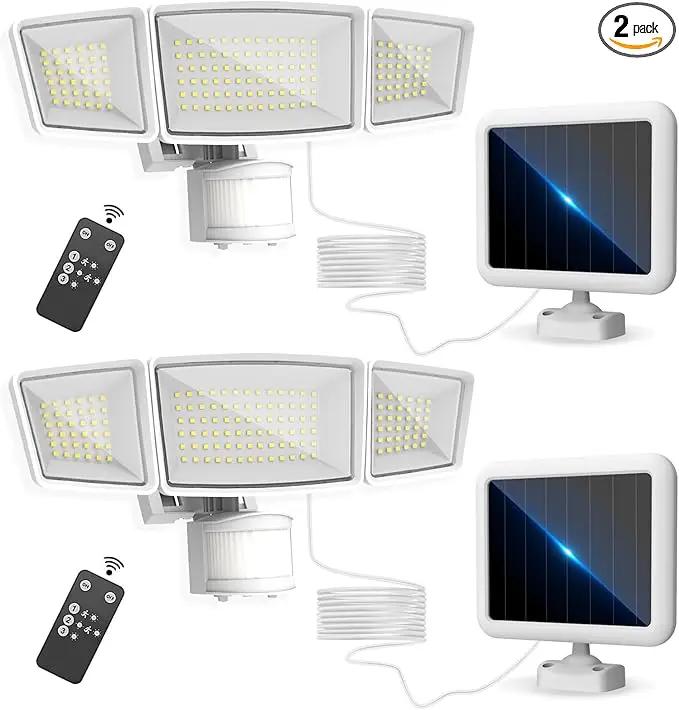 Energetic Solar Outdoor Lights, 1800LM 192 LED Security Motion Sensor Outdoor Lights with Remote Control, IP65 Waterproof Floodlight, 3 Head Motion Detected Spotlight for Garage, Pack of 2 (White) by GreenHaven Gardens