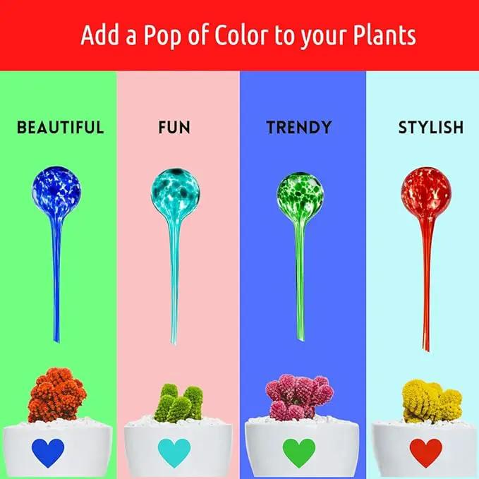 LGL Plant Watering Globes - Automatic Self Watering Globes. Decorative Self Watering Planter Inserts Made From Hand-Blown Durable Glass. Self Watering Spikes to Support Plant Health. 4 Pack, Jumbo. by GreenHaven Gardens