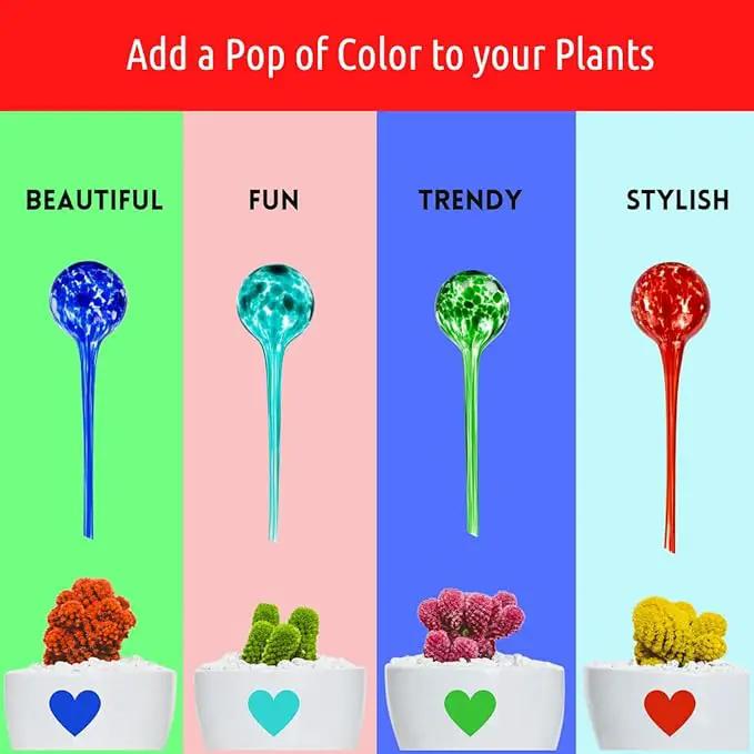 LGL Plant Watering Globes - Automatic Self Watering Globes. Decorative Self Watering Planter Inserts Made From Hand-Blown Durable Glass. Self Watering Spikes to Support Plant Health. 4 Pack, Small. by GreenHaven Gardens