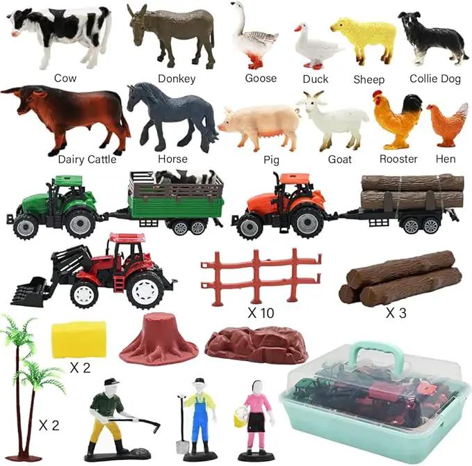 Farm Animals Figures Playset, 40 Pcs Farm Toy Tractor with Plastic Farm Animals Figurines, Farmer and Fence Farm Playset, Farm Figures Farmer Truck Toy with Trailer for Kids Boys Girls Toddlers 3+ by GreenHaven Gardens