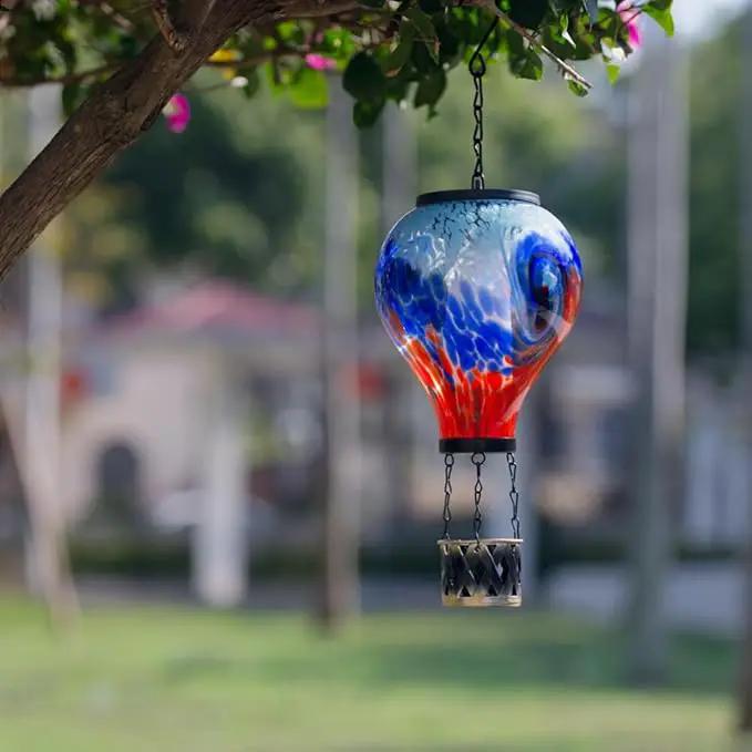 Starsoul Unique Hot Air Balloon Solar Lantern Glass Outdoor Hot Air Balloon Solar Flickering Flame Light Waterproof Hanging Solar Lantern with Big Basket for Garden Yard Patio Decor by GreenHaven Gardens