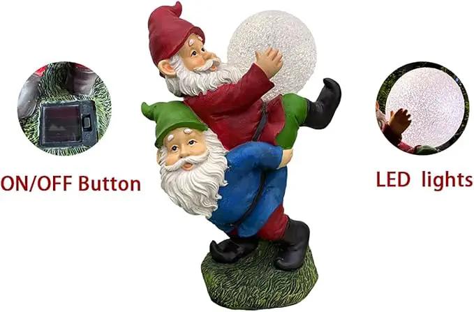 Solar Powered 2 Gnomes Playing with Ball, Decorated Solar Light, Garden Decorations Statues, Garden Light Decor for Lawn Ornaments, Resin Garden Figurines (2 Gnomes with a Glass Ball) by GreenHaven Gardens