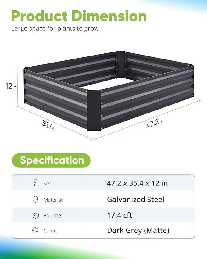 Quictent Galvanized Raised Garden Bed 4x3x1 Ft Metal Planter Box for Vegetables Bottomless for Backyard, Include 1 Tomato Cage, Dark Grey by GreenHaven Gardens