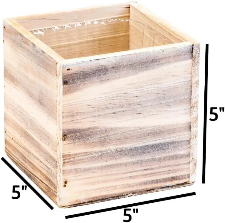 Wooden Planter Box, Rustic Whitewash with Plastic Liner l Garden Decor l Restaurant and Wedding Decorations l Wedding Bouquets, Table Centerpiece (5x5 Set of 4, Whitewash) by GreenHaven Gardens