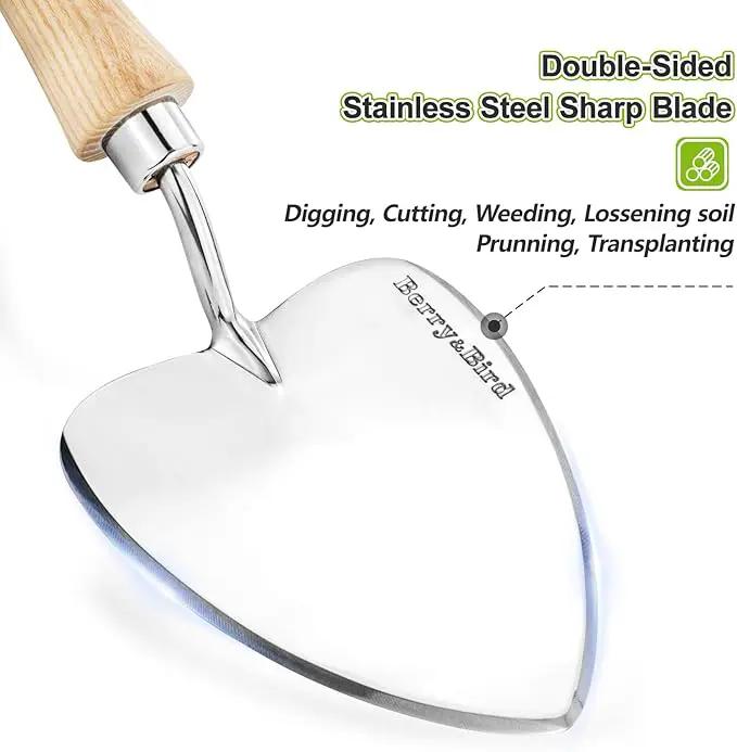 Berry&Bird Perennial Trowel, Oversized Garden Potting Trowel with Sharp Blade Wood Hand Shovel, Stainless Steel Planting Trowel Gardening Tool for Roots,Planting,Digging,Transplanting and Cutting by GreenHaven Gardens