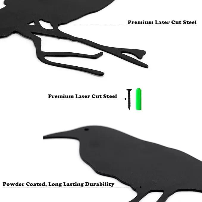 Qmetalart Raven Halloween Decor Outdoor Crow Yard Art Exterior Rustic Metal Black Bird Mini Garden Ornament Fence Topper Gothic Home Decor Outdoor Gate Post Sculpture Witchy Gift by GreenHaven Gardens