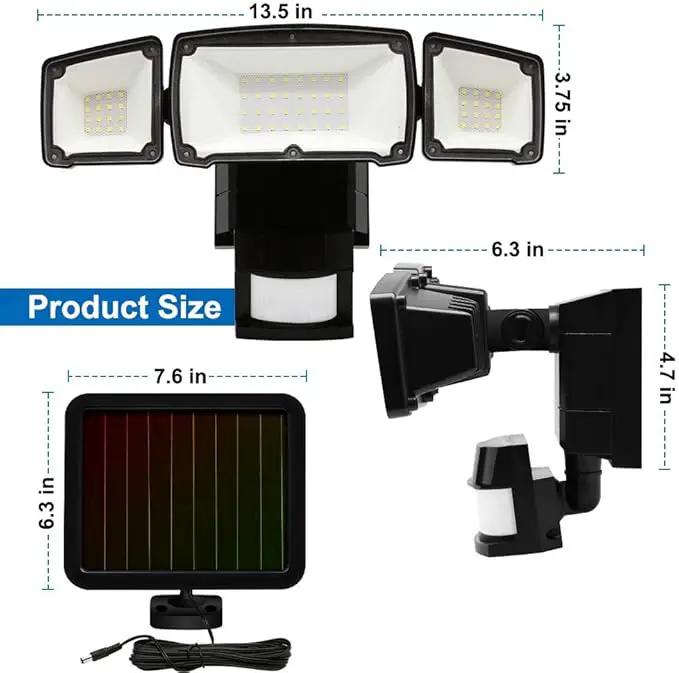 AmeriTop Solar Lights Outdoor, Super Bright 1600LM LED 6000K Solar Motion Sensor Lights with Wide Angle Illumination; 3 Adjustable Heads, IP65 Waterproof Outdoor Security Lighting (Black) by GreenHaven Gardens
