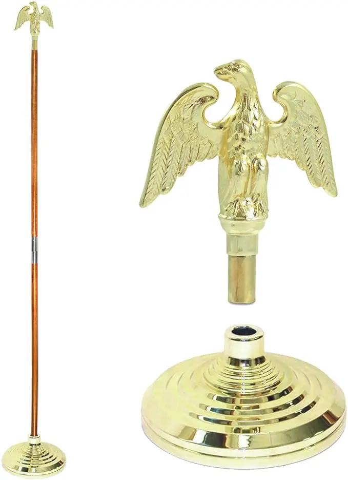 Super Tough Indoor Flag Pole kit 9ft - Metal Eagle - Gold Texture Base - Aluminum Flagpole with Brass Finish - Heavy Duty Inside House Flagstaff - Interior Shaft and Stand - No Ensign Included by GreenHaven Gardens