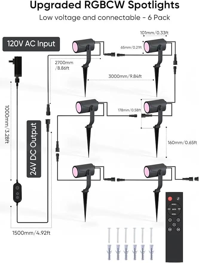 Smart Landscape Lighting Kit 36W, RGBCW Smart Landscape Lights 6 Pack, IP65 Waterproof Outdoor Spotlights, Alexa/Google Assistant Compatible, for Garden Pathway Yard Holiday Decor by GreenHaven Gardens