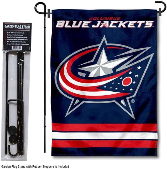 WinCraft Columbus Blue Jackets Garden Flag with Pole Stand Holder by GreenHaven Gardens