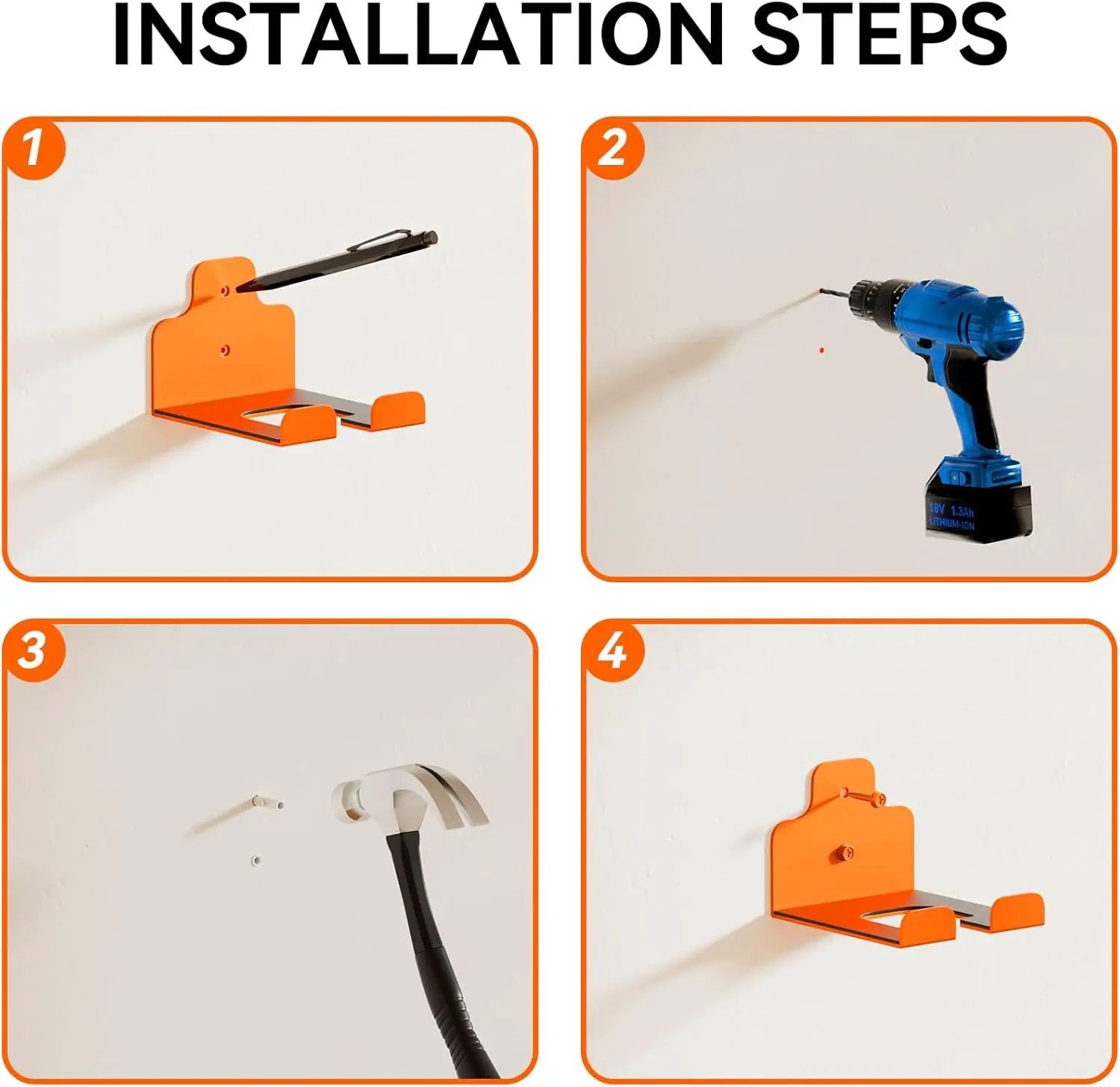 Garage Organizer Trimmer Rack, Garden Power Tool Hanger Weed Whackers Holder Wall Mounted for Grass Trimmer, Hedge Trimmer, Garage Trimmer, Garden Tools,4 Pack(Orange) by GreenHaven Gardens