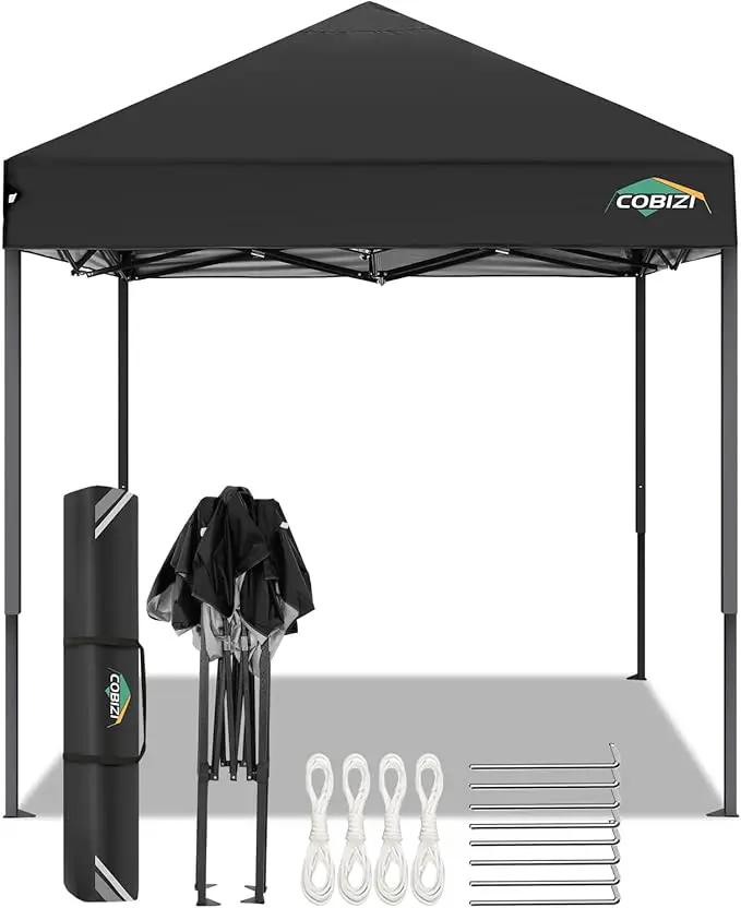 COBIZI 6.6x6.6ft Pop Up Canopy Tent, Heavy Duty Canopy Easy Set up All Weather Waterproof Outdoor Canopy Tent for Parties, Beach, Garden, Camping with 1 Handbag, 3 Adjustable Heights, UPF50+, Black by GreenHaven Gardens