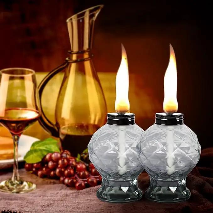 4 Pack Glass Table Torches, Citronella Table Top Torches with Wick and Cap for Outdoor, Refillable Landscape Lanterns for Yard, Patio, Christmas, Garden, Party Decor by GreenHaven Gardens
