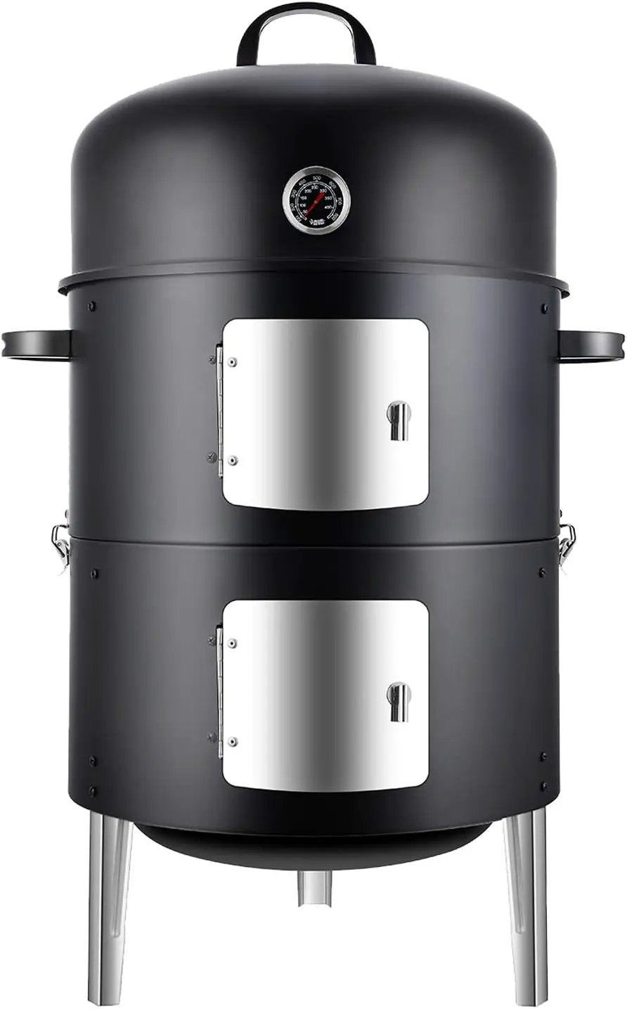 Realcook Vertical 17 Inch Steel Charcoal Smoker, Heavy Duty Round BBQ Grill for Outdoor Cooking, Black by GreenHaven Gardens