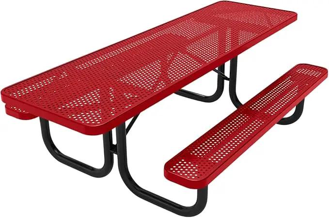 Coated Outdoor Furniture Heavy-Duty Portable ADA-Compliant Outdoor Picnic Table, Punched Steel Patio Dining Furniture Made in America (8ft Rectangular, Both-Side Handicap, Textured Red) by GreenHaven Gardens