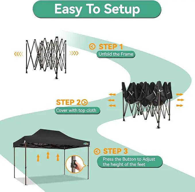 COBIZI 10x15 Pop Up Canopy Tent Heavy Duty Without Sidewall, Commercial Outdoor Easy Pop Up Gazebo for Party Wedding All Weather Waterproof UV 50+ with Roller Bag(Leg Upgraded),Black by GreenHaven Gardens