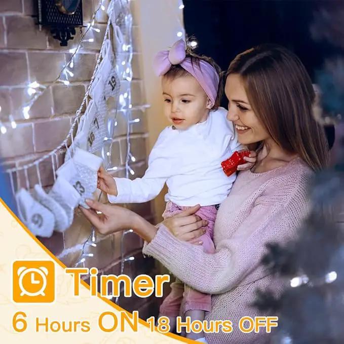 Ollny Outdoor String Lights 200LED 60FT, Cool White Connectable Plug in Fairy Light, 8 Modes Waterproof Timer Christmas Lights for Indoor Outside Bedroom House Party Wedding by GreenHaven Gardens