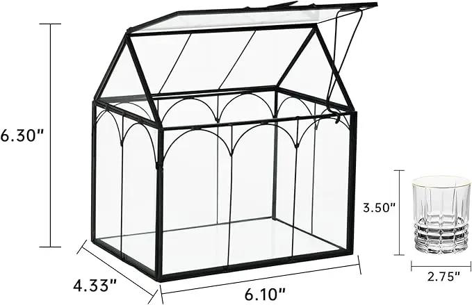 Ferrisland Glass Terrarium Plants with Lid, Black Geometric Terrarium Jar for Succulent Air Carnivorous Plant Moss Snail, House Shape Mini Tabletop Greenhouse Indoor Decor DIY Present (Only Terrarium) by GreenHaven Gardens