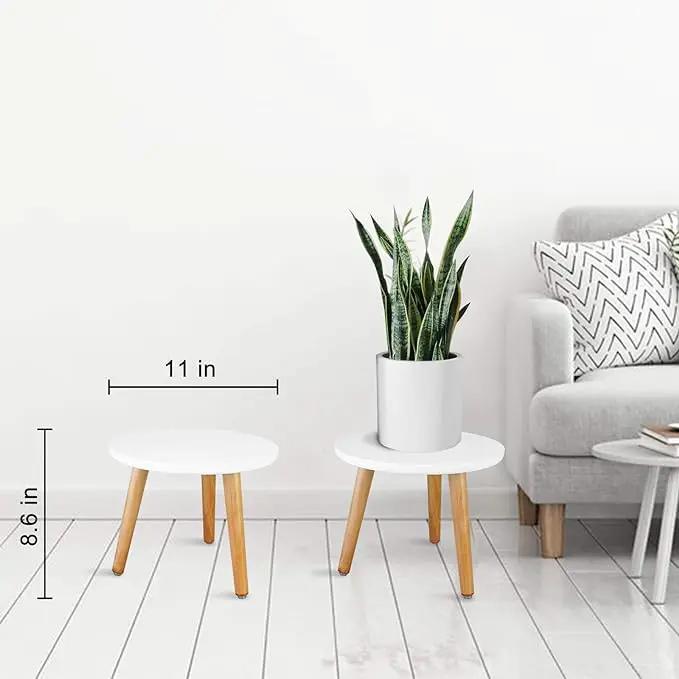 Uneedem Indoor Plant Stand, Wood Mid Century Modern Small Round Side Plant Table for Indoor Plants, 8.9" Tall Plant Holder for Flower Pots End Table by GreenHaven Gardens