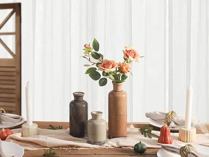 Ceramic Vase Set of 3, Neutral Flower Vases Home Decor, Pottery Rustic Farmhouse Decorative Vases Modern Decor for Table Mantel Entryway Bookshelf Living Room Kitchen Bedroom - Brown by GreenHaven Gardens