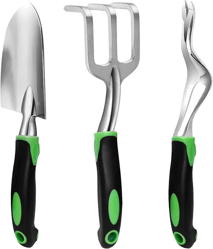 Garden Hand Tools Set,3PCS Aluminum Heavy Duty Gardening Tool Set,Weeding Tools Gardening,Soil Scoop,Hand Rake,Weeder,Non-Slip Rubber Grip, Ideal for transplanting, Weeding, Digging and Planting by GreenHaven Gardens